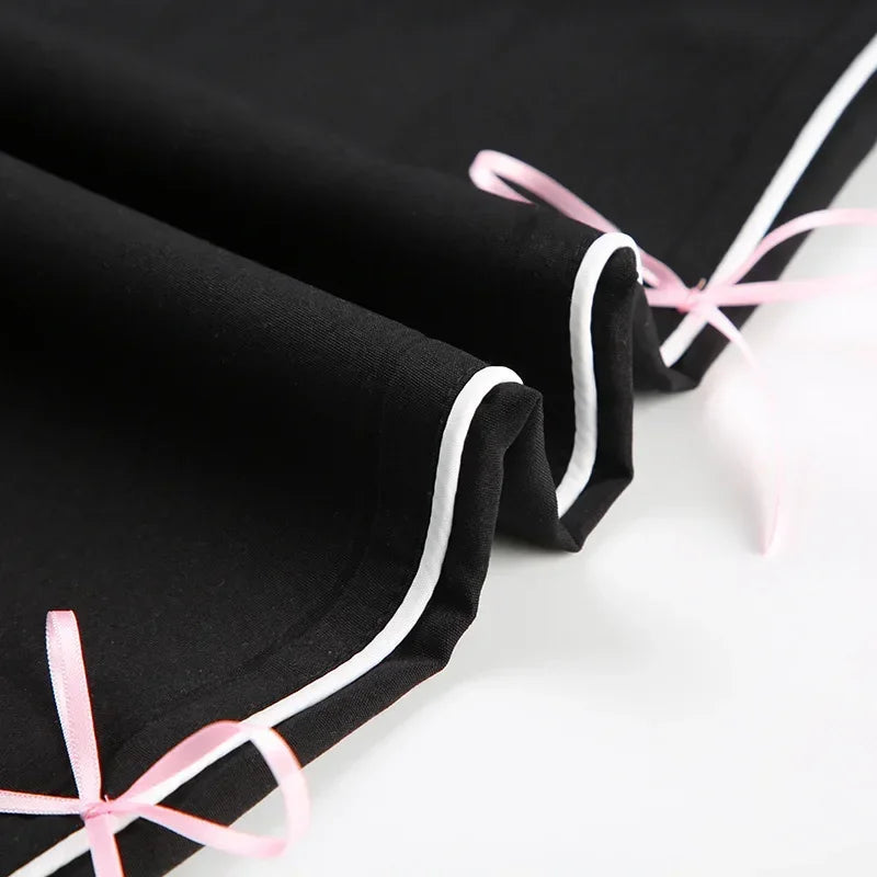 Black Side Bow Drawstring Straight Sweatpants