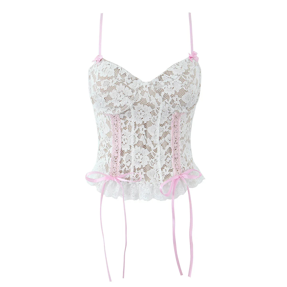 White Lace Bustier Top with Lace-Up Front
