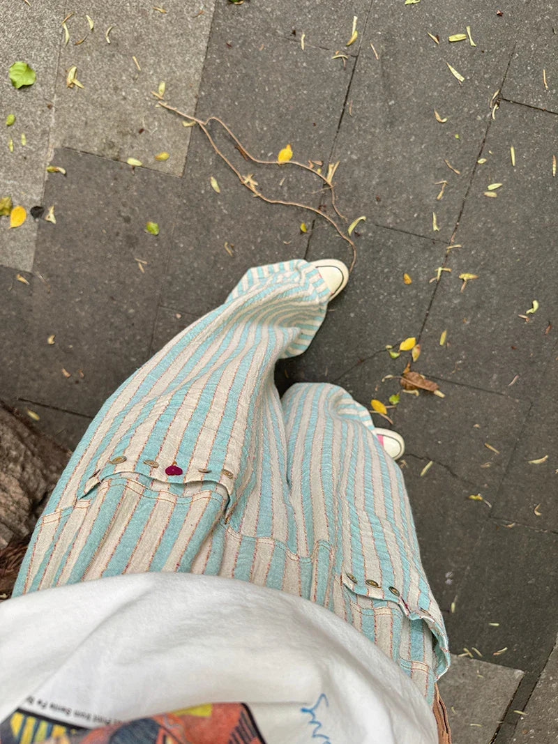 Blue Striped Wide Leg Pants