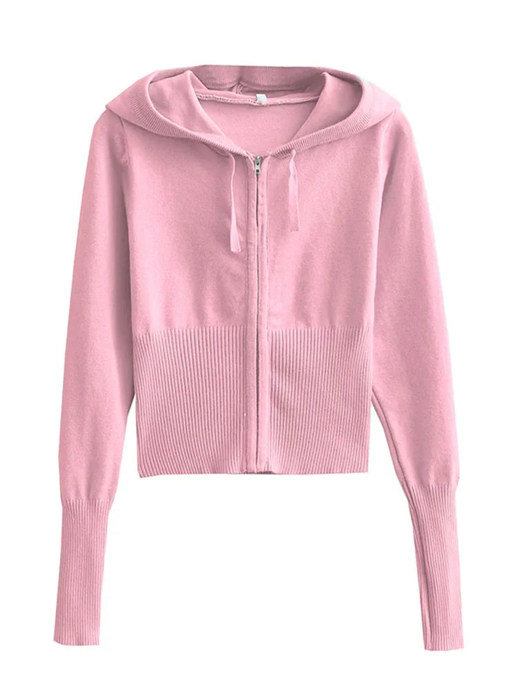 Knit Zipper Hooded Top And Pants Set