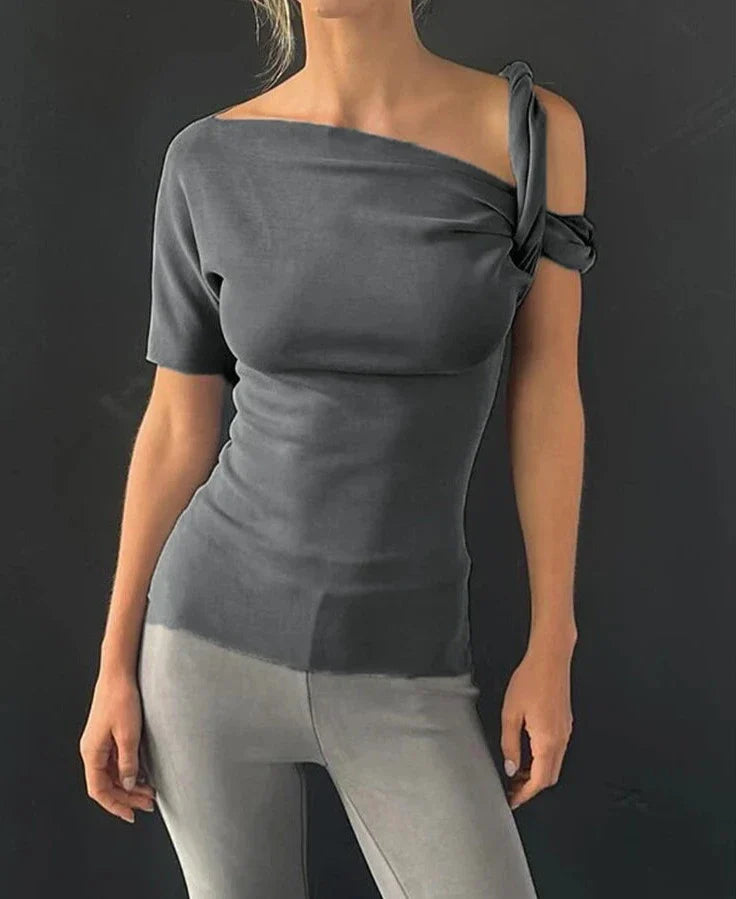 One Shoulder Twisted Sleeve Top