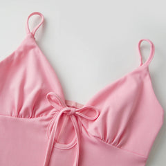 Solid Sleeveless Tie up V-Neck Mini Dress