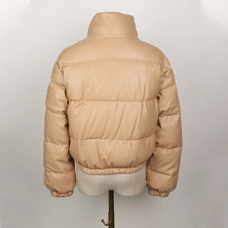 Faux Leather Puffer Short Jacket
