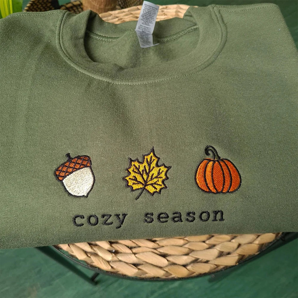 Cozy Season Fall Embroidered Sweatshirt