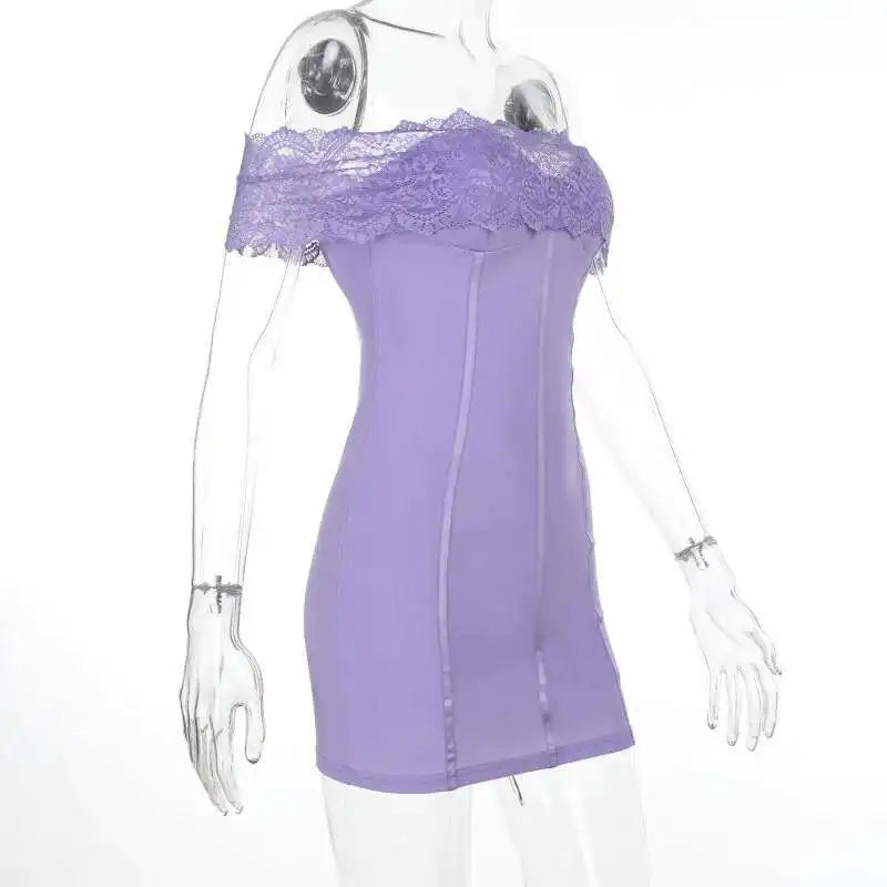 Purple Lace Off-shoulder Mini Dress