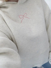 Bow Embroidery Hoodie - Loose Fit Pullover