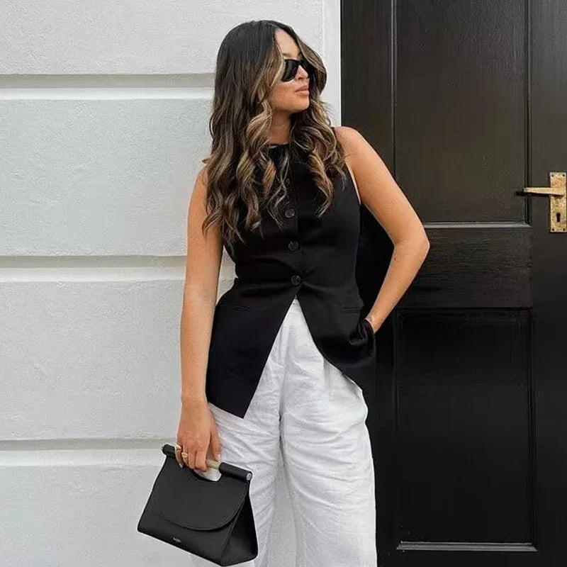 So Dramatic Button Up Vest Top