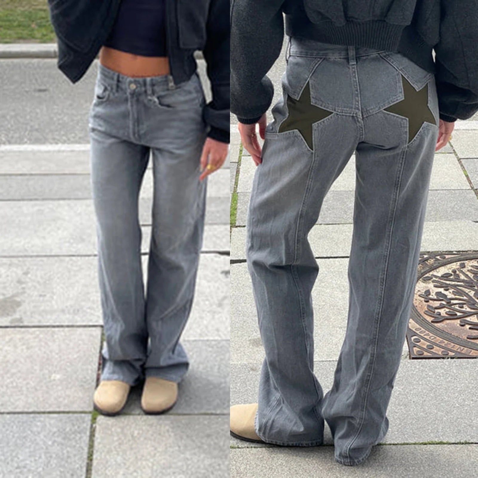 Stars Printed Pockets Denim Jeans