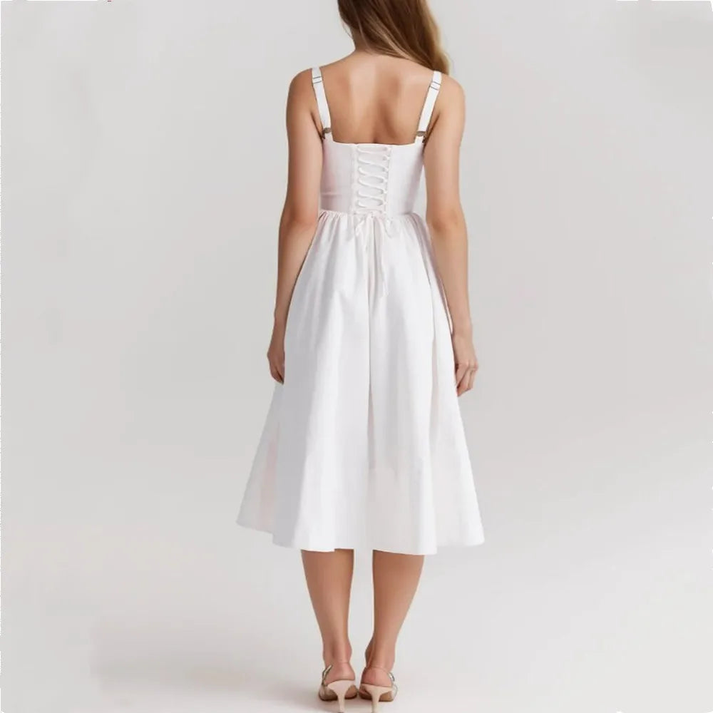 Bustier Strap Slit Midi Dress
