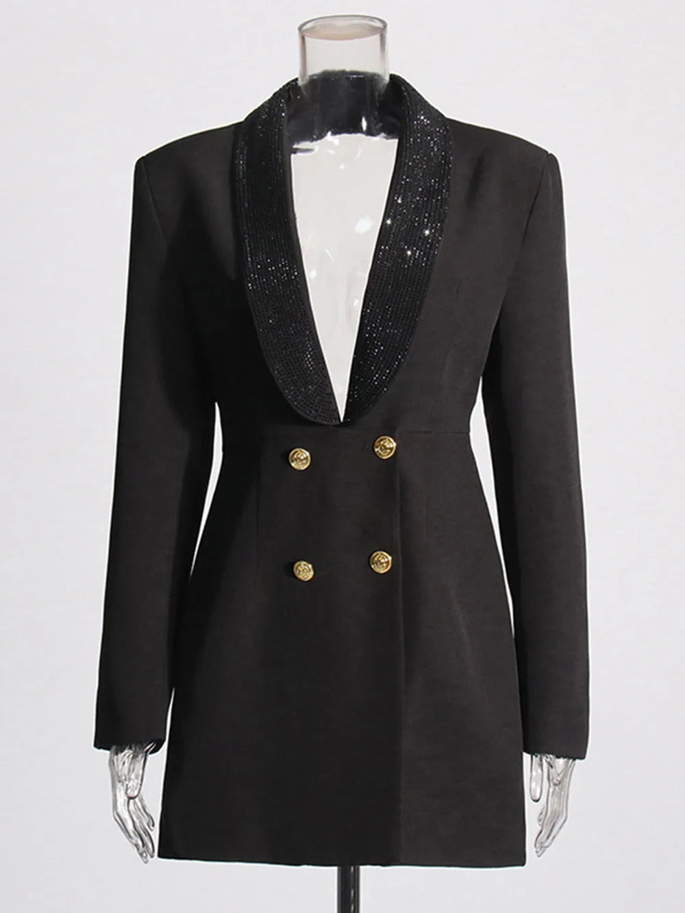 Red Sequin Collar Open Back Blazer Dress