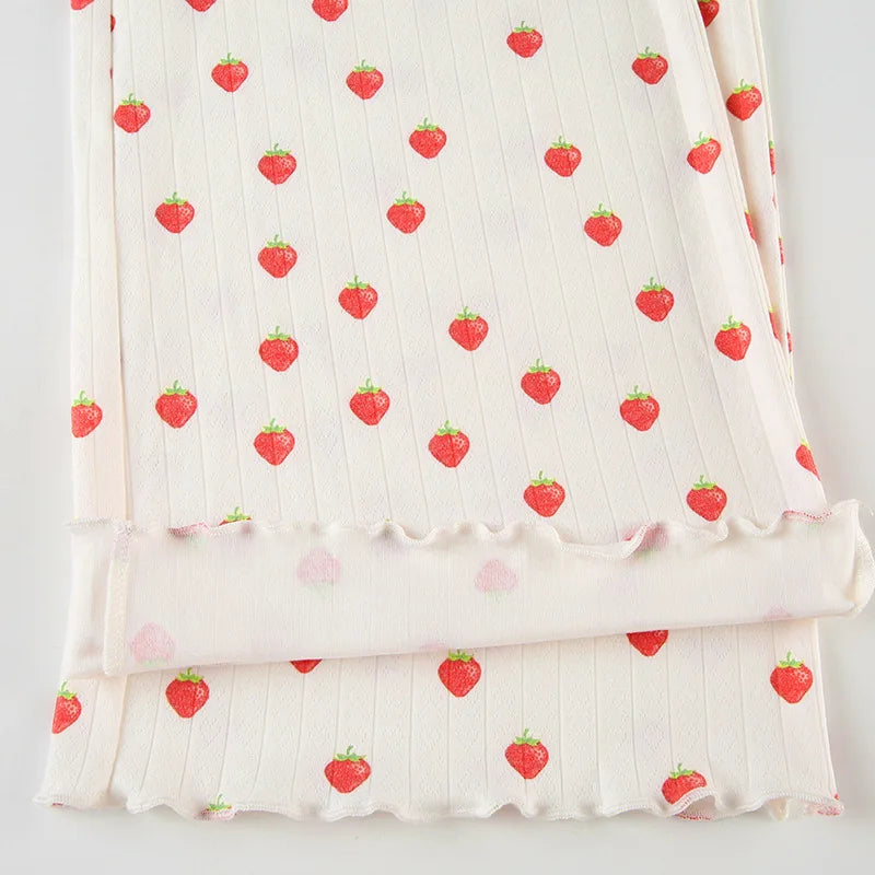 Strawberry Printed Tank Top And Straight Leg Pants Pajamas Two Piece Set
