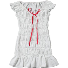 Ruched Drawstring Short Sleeve Mini Dress