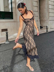 Black Lace Layered Midi Dress