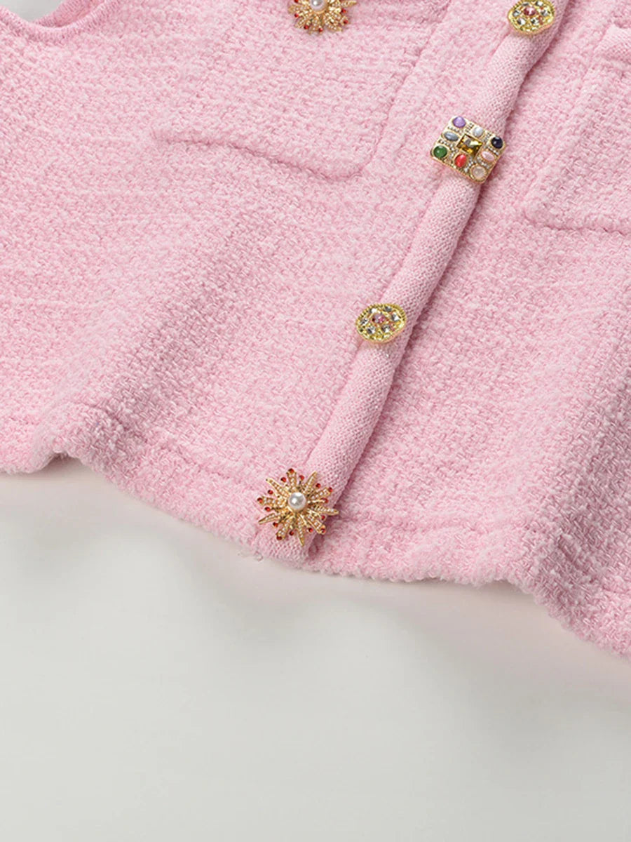 Knit Brooch Short Sleeve Top And Mini Skirt