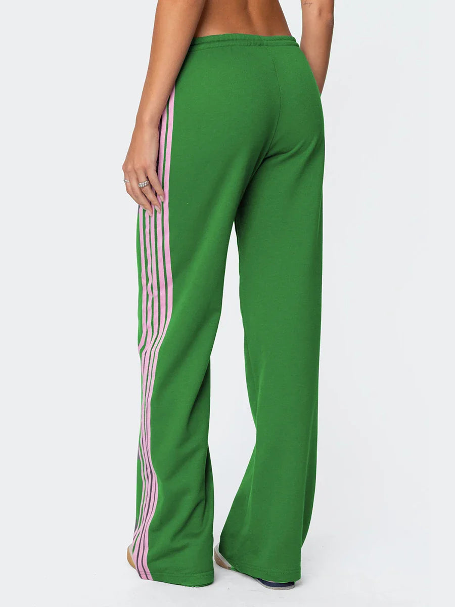 Drawstring Side Stripes Wide Leg Pants with Pockets