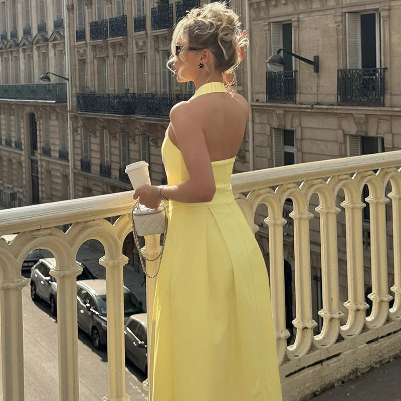 Solid Halter Midi Dress