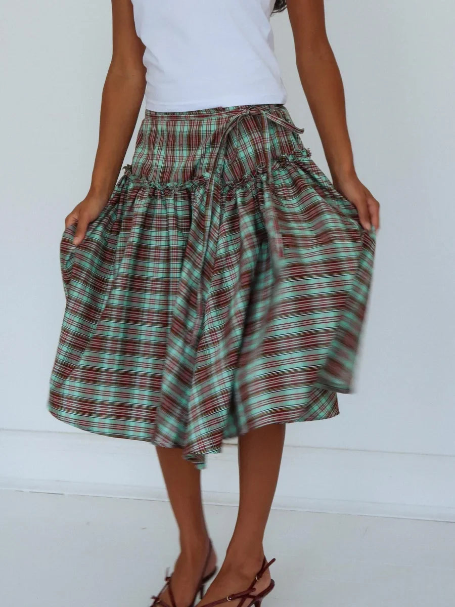 Low Rise Plaid Midi Skirt