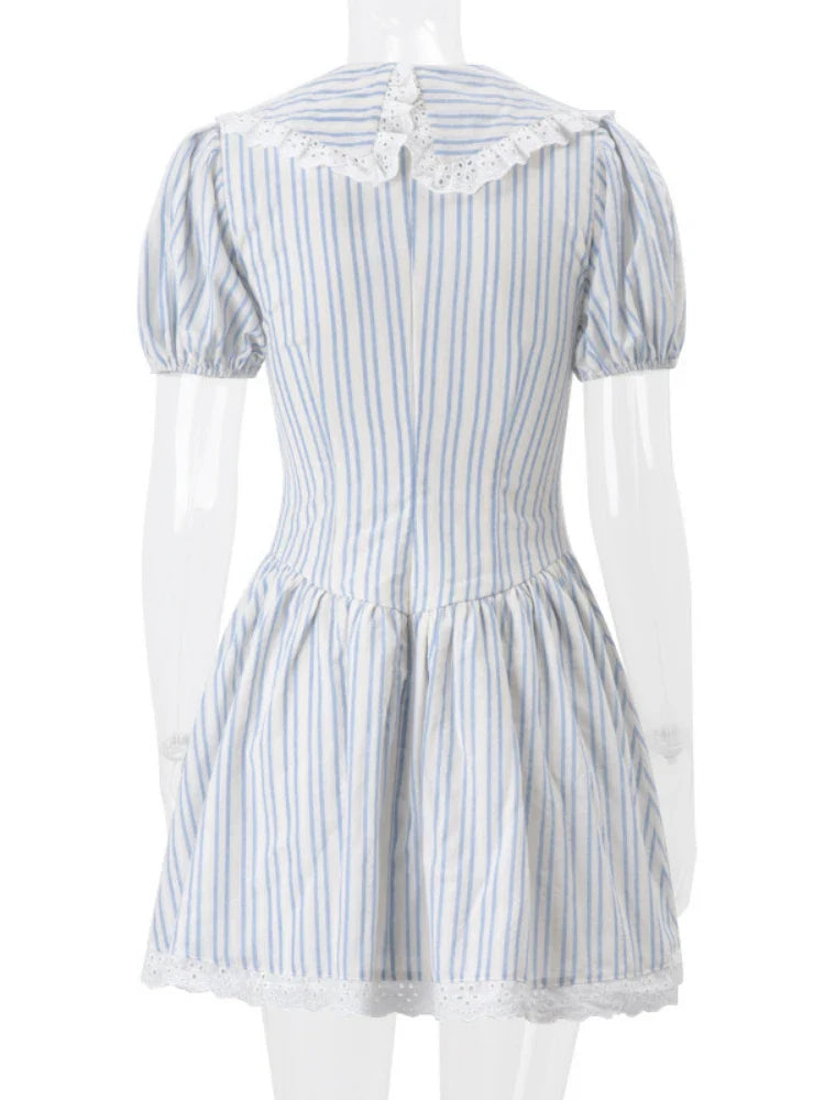 Blue Stripe Collar Mini Dress