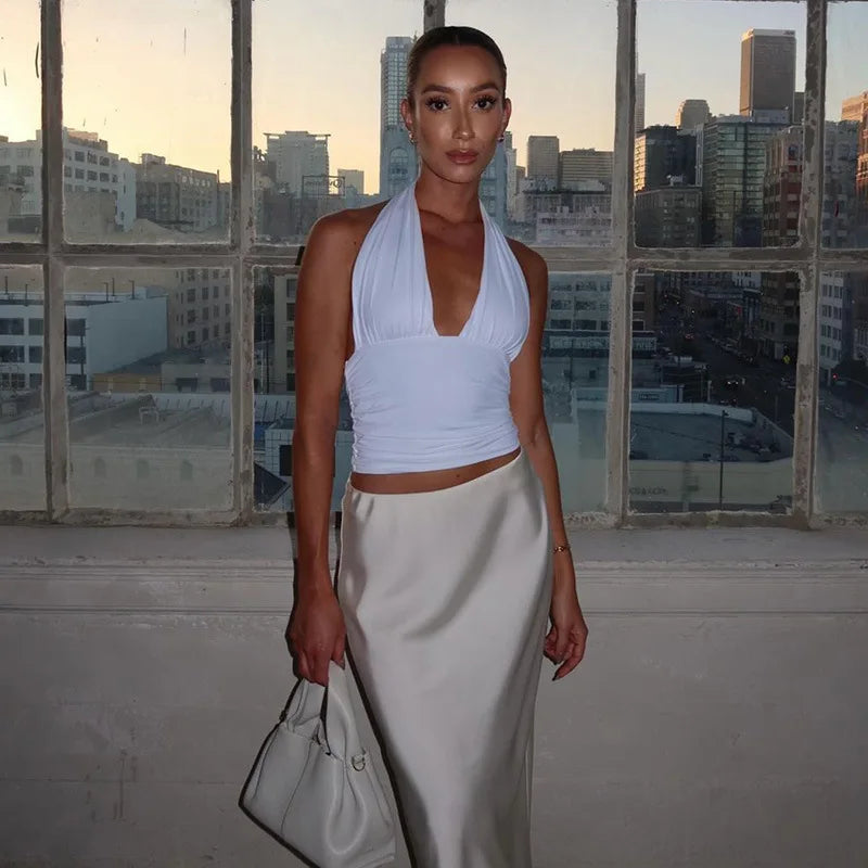 Deep Neck Halter Crop Top â€?Backless & Bold Fit