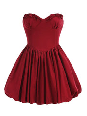 Red Strapless Ruffles Mini Ball Dress