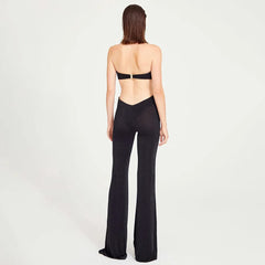 Black Cut Out Halter Golden Flower Jumpsuit