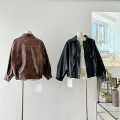 Faux Leather Zipper Over-shirt Jacket