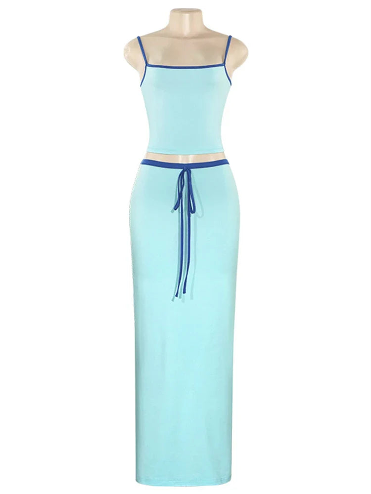 Blue Two Tone Cami Top And Maxi Skirt Set