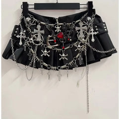 Black Micro Pleated Cross Chain Skirt
