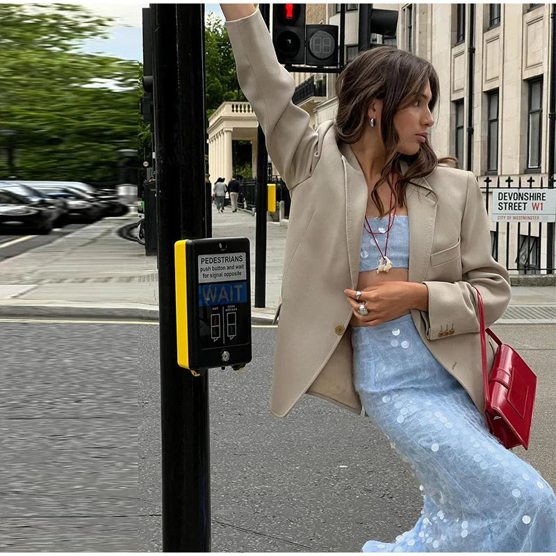 Blue Sequin Tube Top And Maxi Skirt