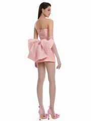 Diamond Strapless Large Bow Corset Top And Mini Skirt Set