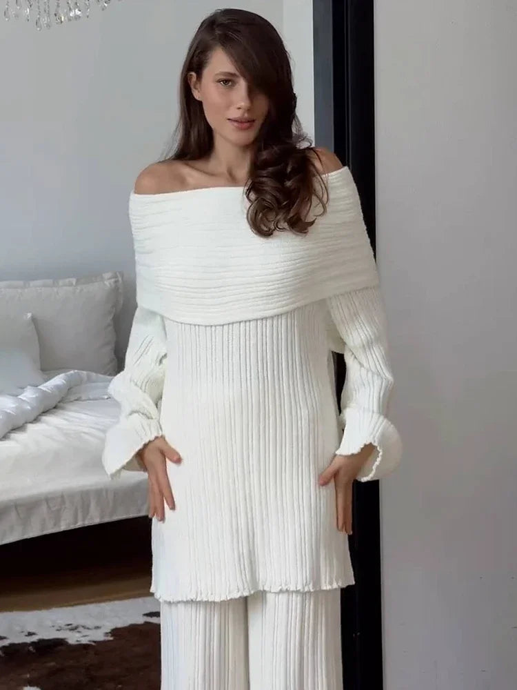 Off-Shoulder Long Sleeve Knitted Top
