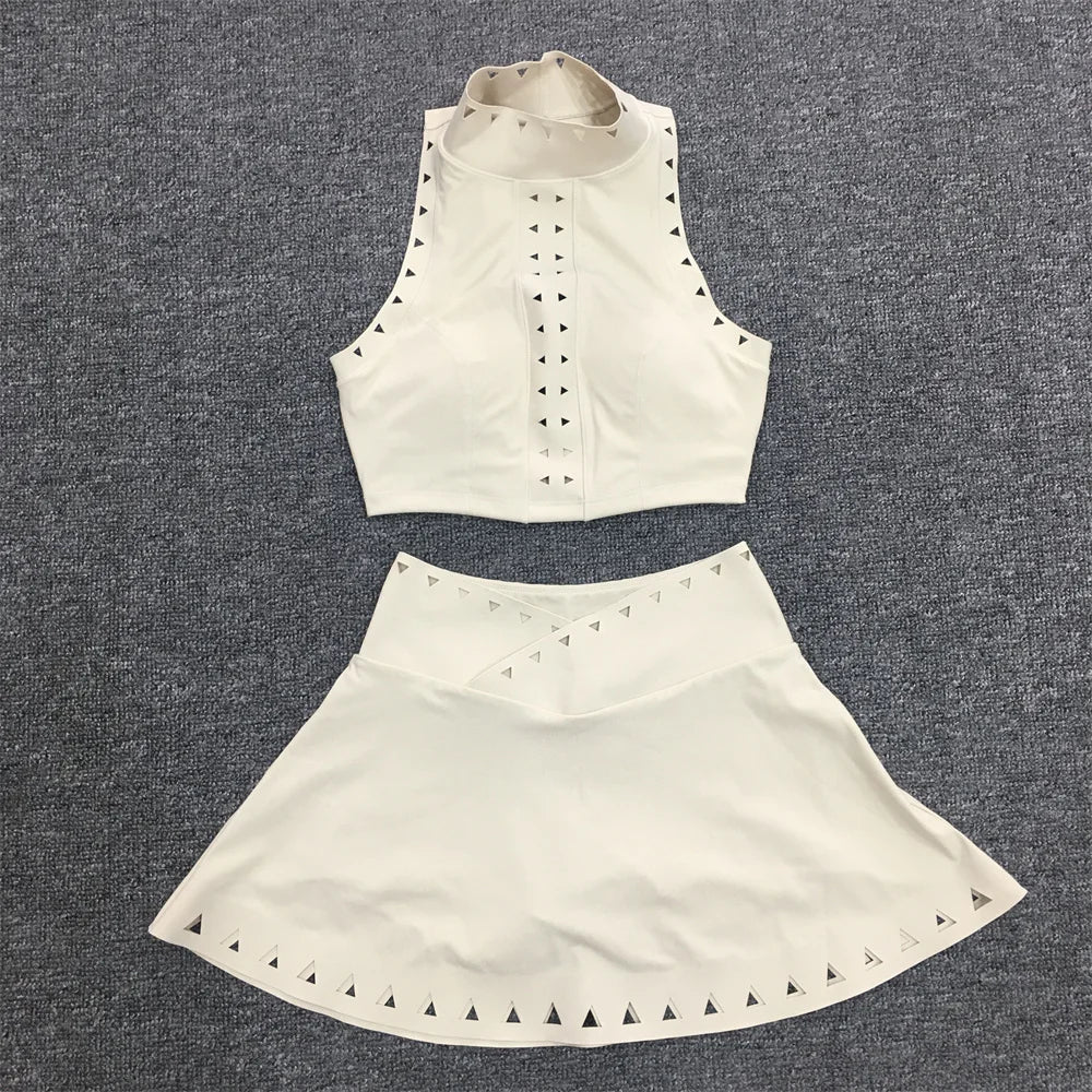 Crop High Neck Top And Mini Skirt Set