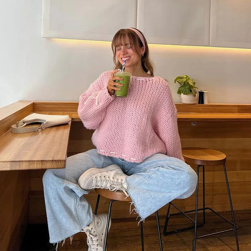Lace Up Ribbon Sweater