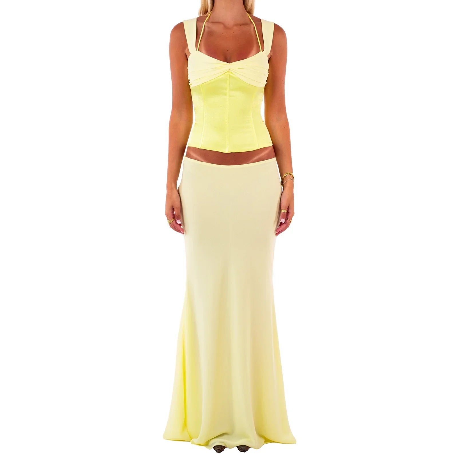 Floral Lace-up Corset Top & Mermaid Skirt Set - High Street Style