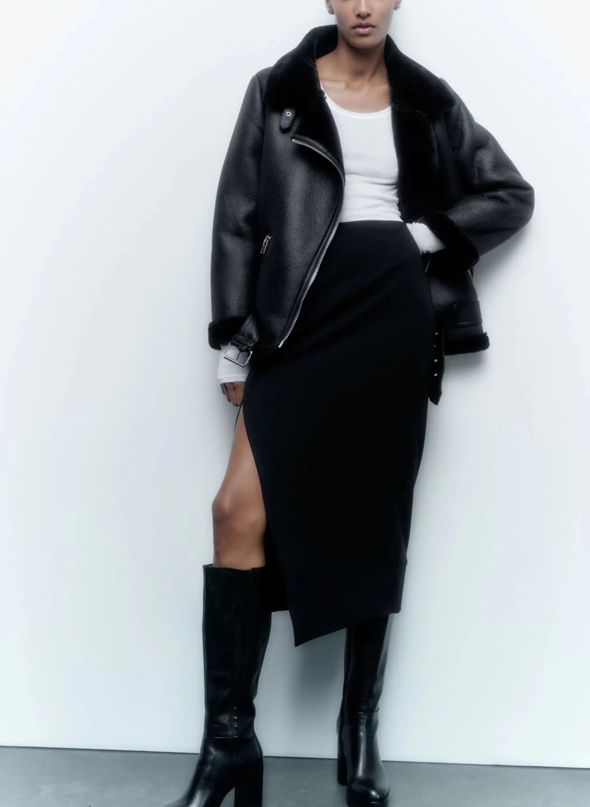 Faux Leather Double-Sided Zipper Biker Jacket