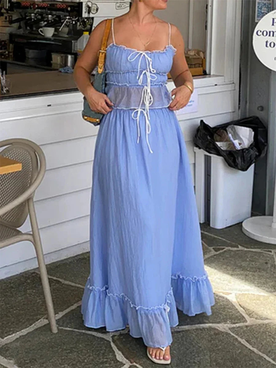 Cami Tie Up Top And Maxi Skirt Set