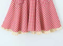 Red Plaid Print Heart Shaped Pocket Halter Mini Dress