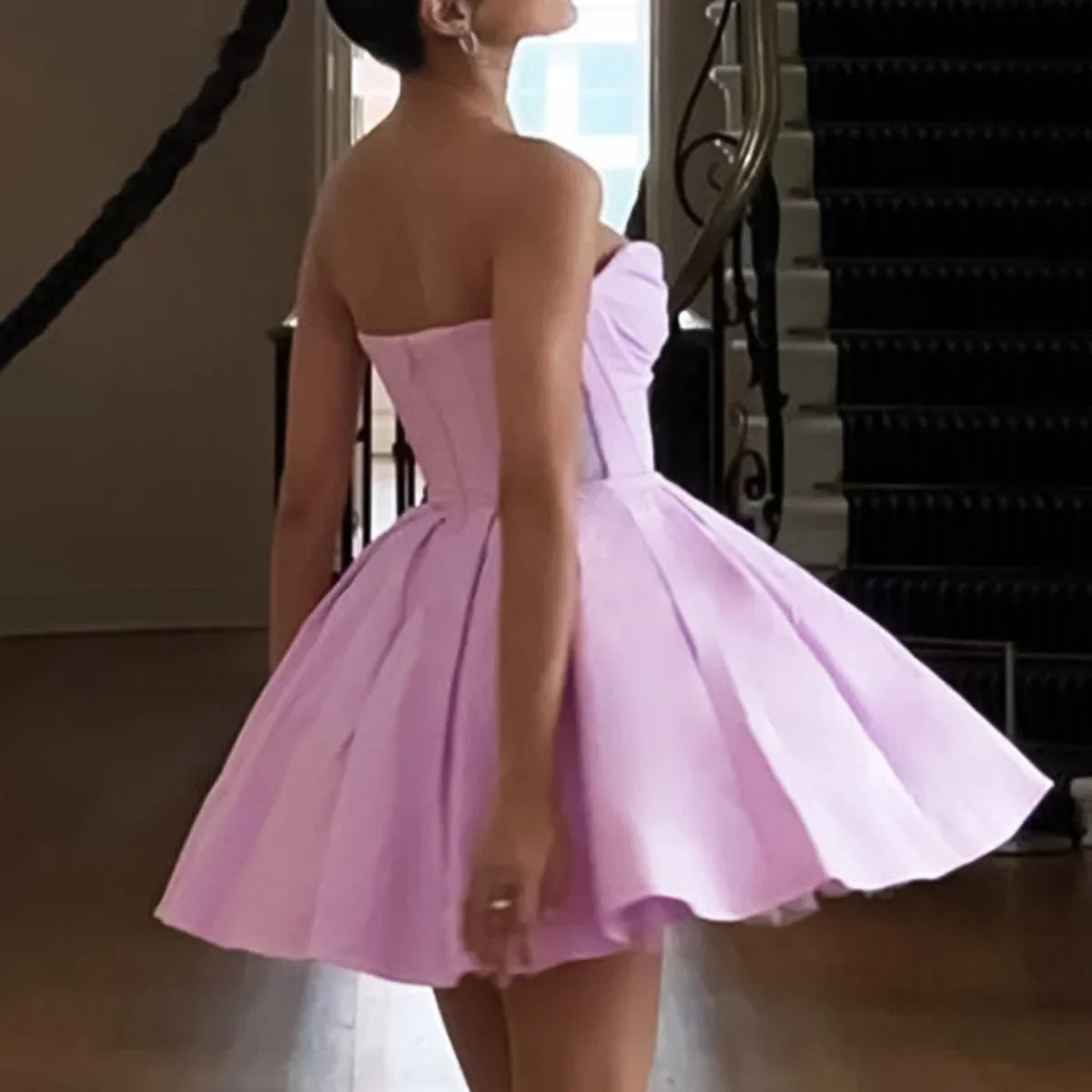 Purple Deep Neck Tube A-line Flare Mini Dress