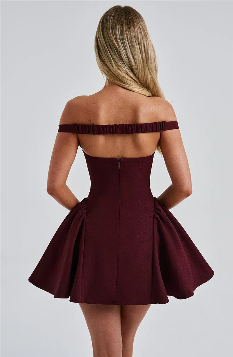 Burgundy Off-shoulder Mini Dress