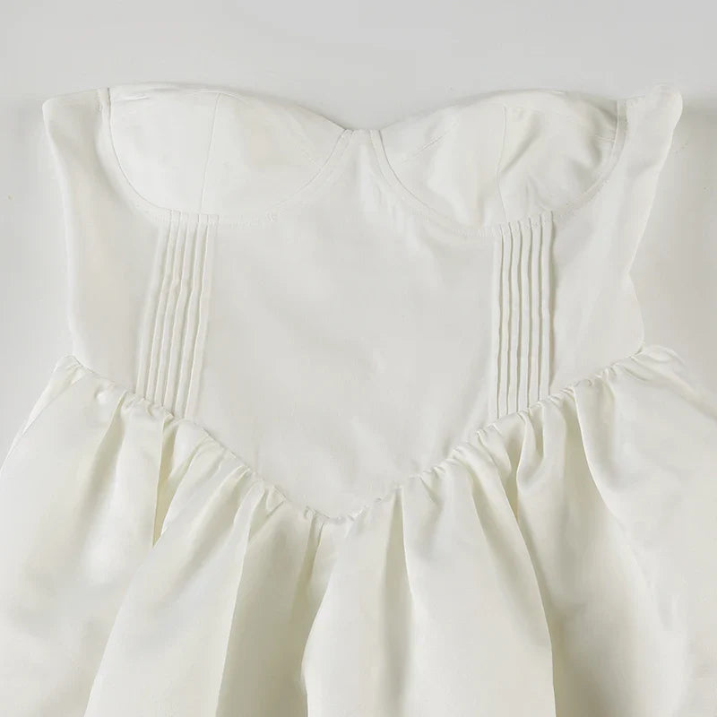 White Strapless Lace Up Midi Dress