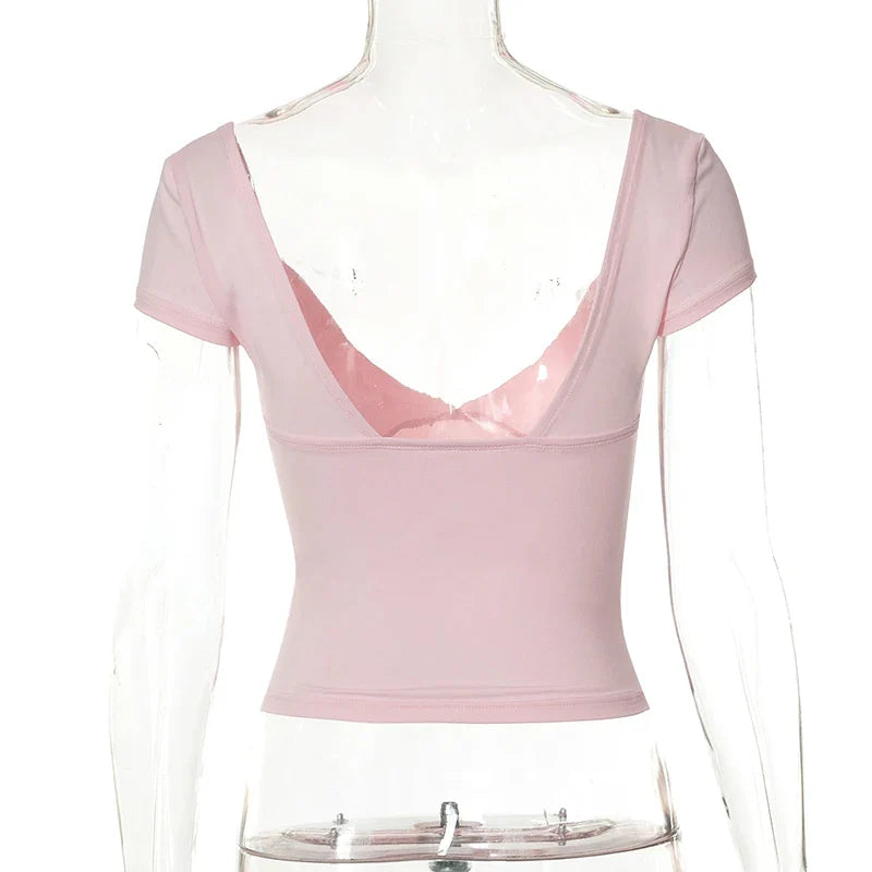 Deep Neck Short Sleeve Top