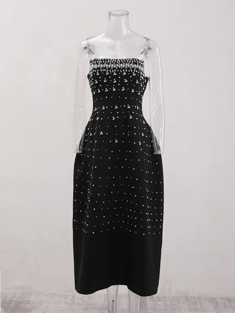 Back Diamond Stones Flare Strapless Mini Dress