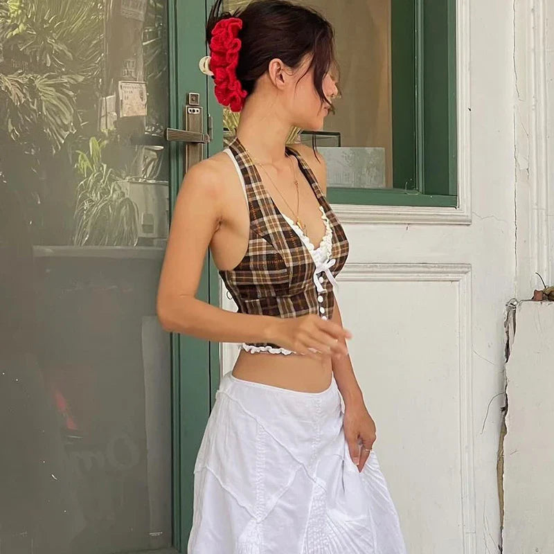 Cleora Plaid Halter Top