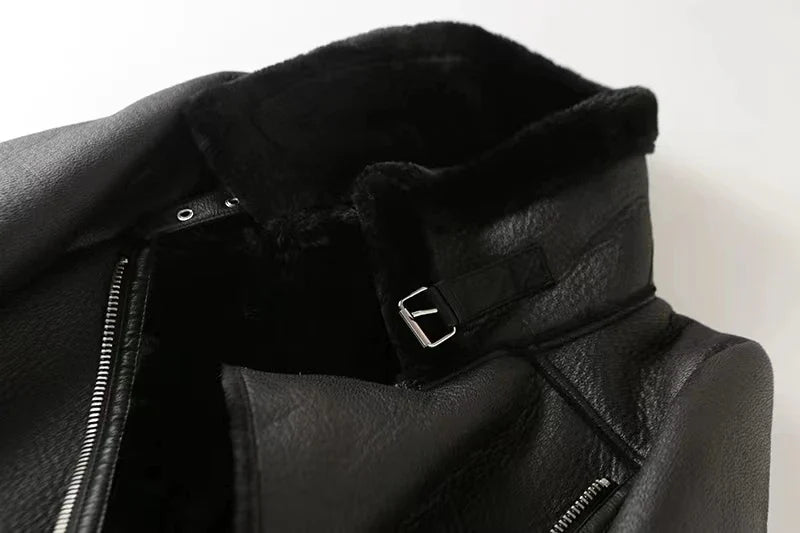 Faux Leather Double-Sided Zipper Biker Jacket