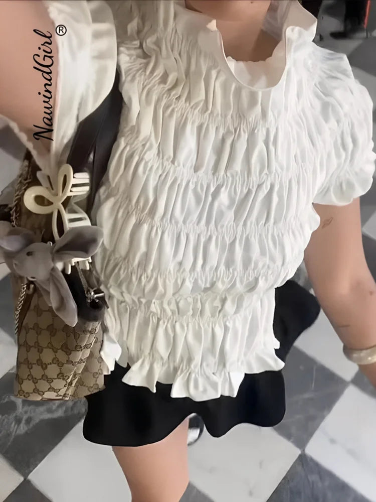 Ruched Short Sleeve Tie Up Top