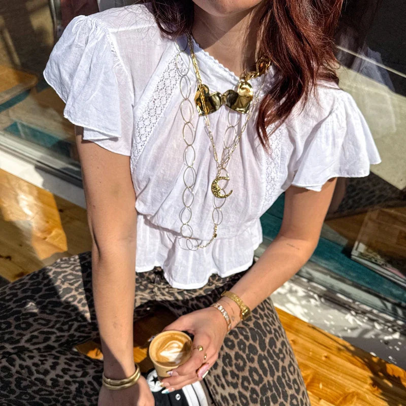 White Peplum Flare Sleeve Blouse