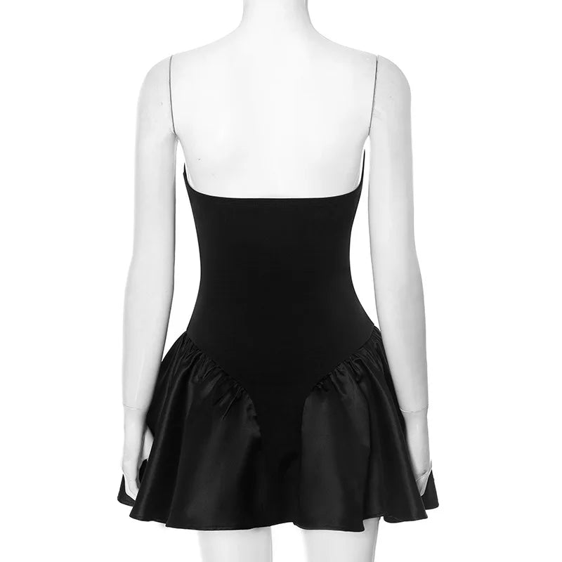 Black Flare Gold Buttoned Strapless Mini Dress