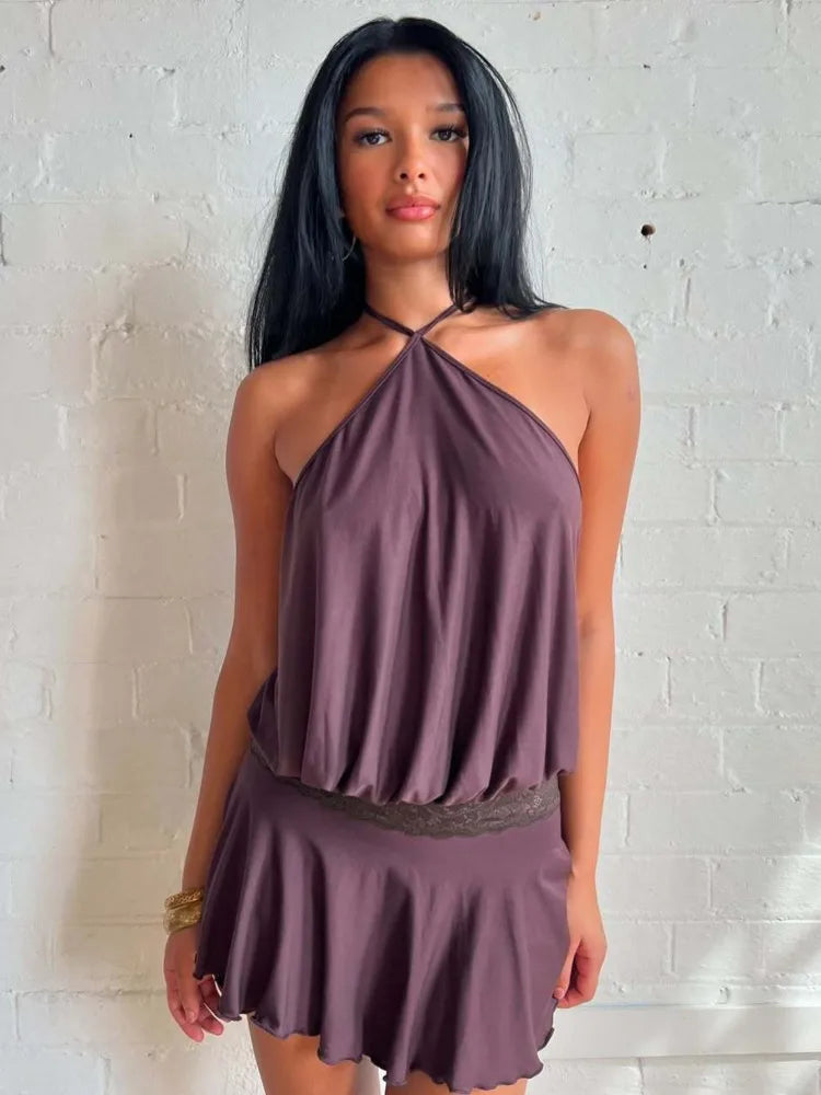 Puff Halter Frill Mini Dress