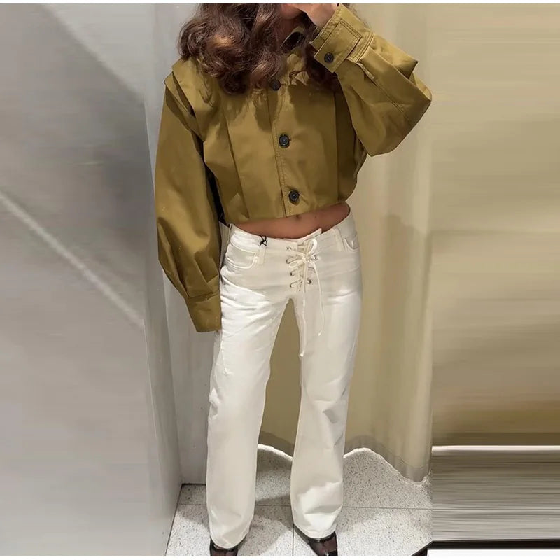 White Lace Up Jeans
