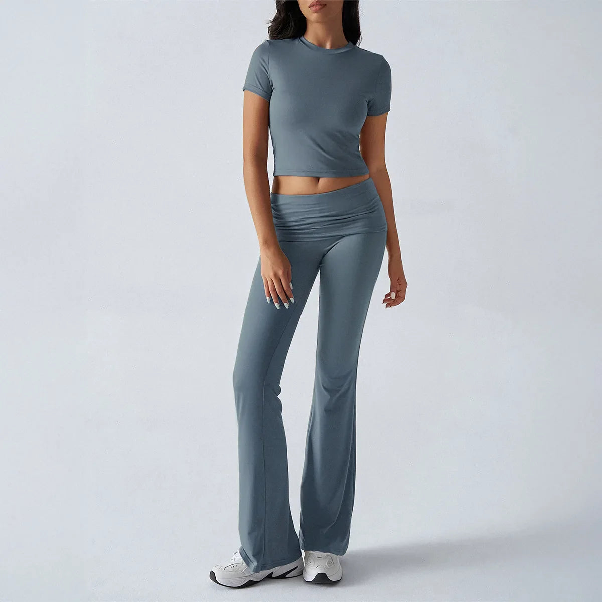 Slim Fit Two Piece Short Sleeve Top & Pant Set - Athleisure Workout Style